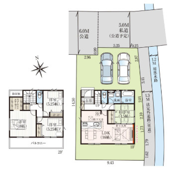 「敷地42坪」南国市大そね甲6期1棟　新築一戸建ての間取り|1階4.5帖和洋室は多目的に使え、2階各室も収納完備で家族がプライベート空間を快適に過ごせる間取り。