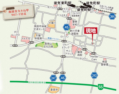 「敷地42坪」南国市大そね甲6期1棟　新築一戸建ての地図