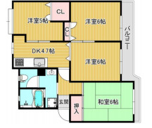 寿能ハイツ1号棟　の間取り|【寿能ハイツ1号棟】・4DK・専有面積57.55m2・バルコニー面積8.61m2