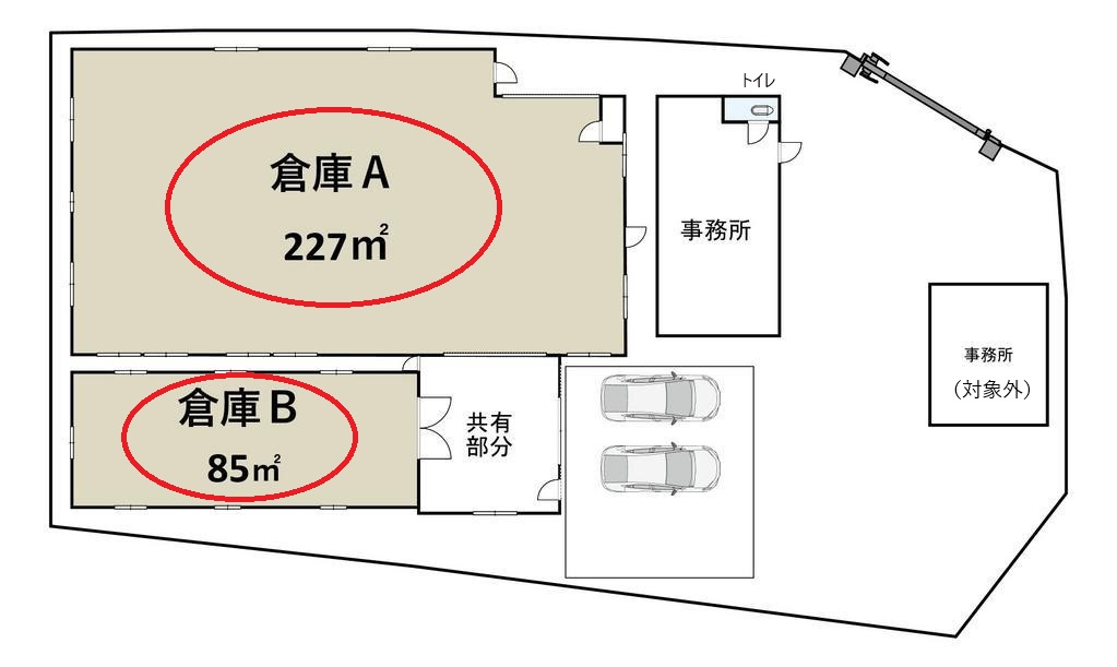 能勢町貸倉庫　A棟Ｂ棟一括貸の区画図