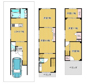 【間取り】 | 西淀川区花川１丁目中古戸建車庫付き | 全ての居室が洋室の５LDKの間取りです♪