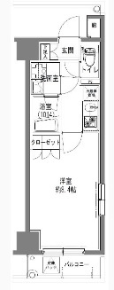 TLRレジデンス大鳥居の間取り|東向きバルコニー北東角部屋の1K洋室広めの8.4帖バストイレ別独立洗面台！
