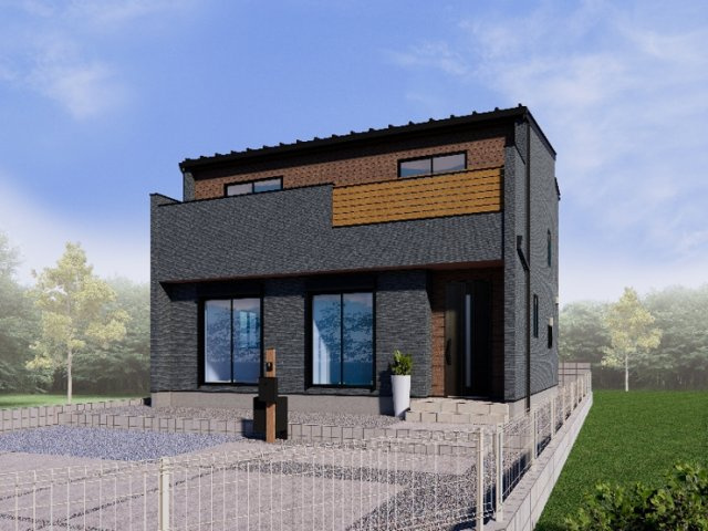 新築　藤岡立石　2区画　の外観パース|　駐車スペースは建物南西側に並列2台分可能です！