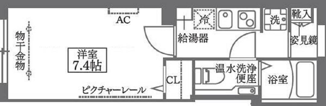 COCOCUBE大森本町の間取り|間取り　洋室7.4帖の1Kバストイレ別独立洗面台！
