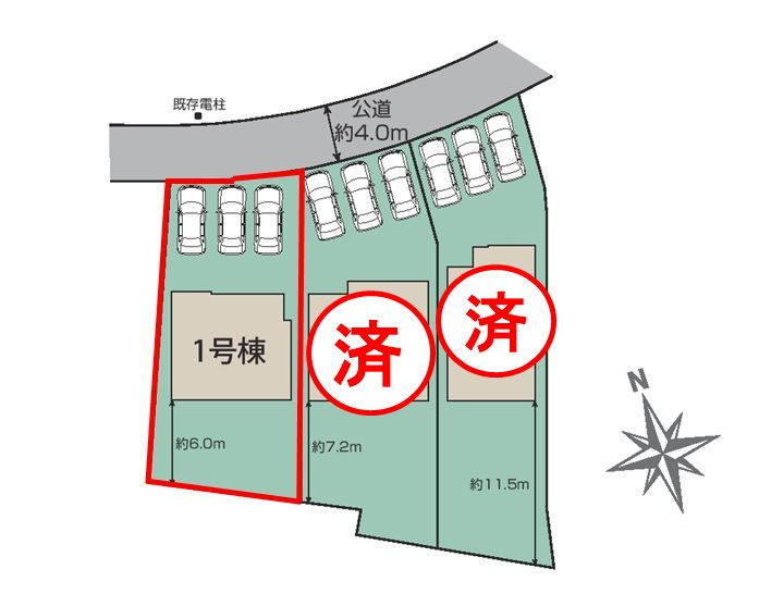 郡山市東原１丁目　　　１号棟　　　富田東小学校、富田中学区の区画図