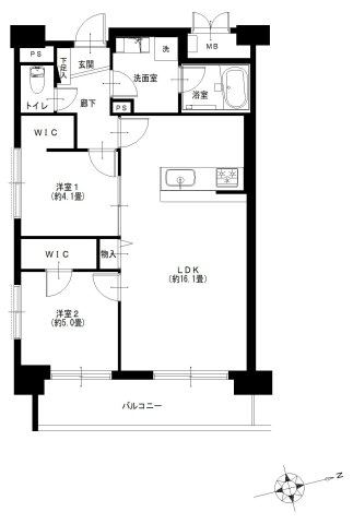 三田ナショナルコートの間取り|三田ナショナルコート：東向き角部屋！全居室ウォークインクローゼット・窓が付いた２ＬＤＫリノベーション物件はフラット３５＆住宅ローン減税利用可能です！