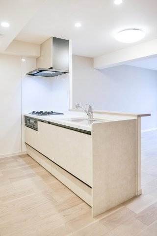 三田ナショナルコートのキッチン|三田ナショナルコート：あると便利な食器洗浄機付きの対面式システムキッチンは収納力もありキッチン用品もスッキリ収納可能です！