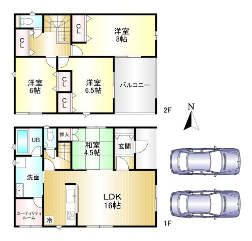 大和高田市市場　第１３の間取り|4LDK　土地面積：130.24ｍ2　建物面積：109.75ｍ2　駐車２台可