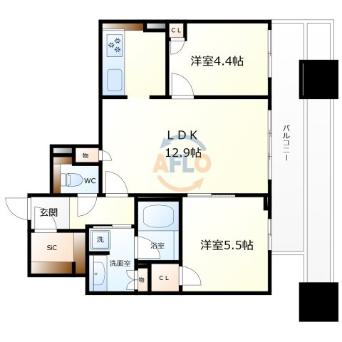ブランズタワー谷町四丁目　中大江小学校区の間取り|ブランズタワー谷町四丁目　間取り