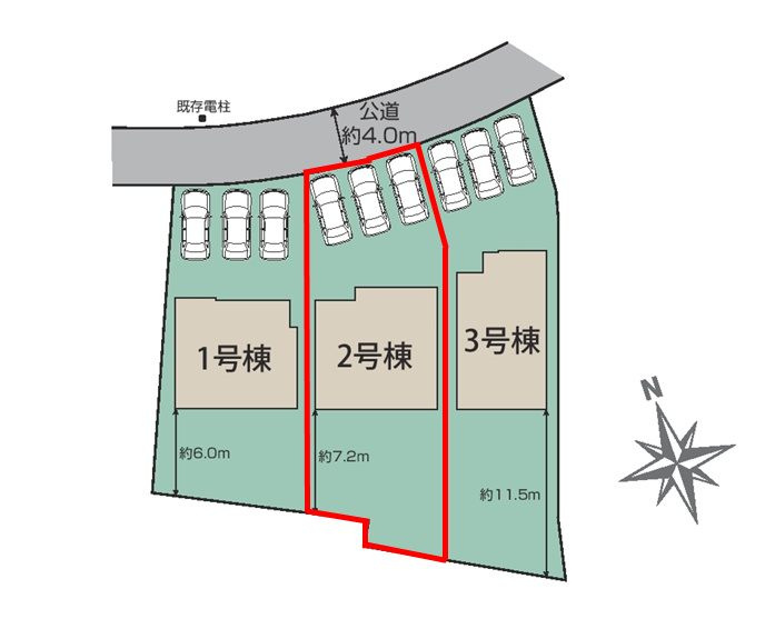 郡山市東原１丁目　　　２号棟　　　富田東小学校、富田中学区の区画図