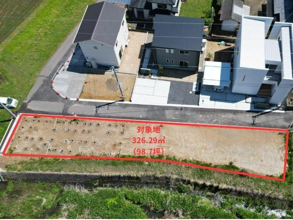 センチュリータウン坂ノ市西ⅢＷ　新築の前面道路含む現地写真|前面道路含む現地、航空写真です。