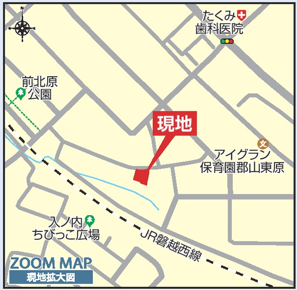 郡山市東原１丁目　　　３号棟　　　富田東小学校、富田中学区の地図|拡大案内図