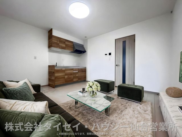 ブラン蒲町の居間・リビング|AIのCG作成イメージであり、実際に現地に家具は置かれていません。