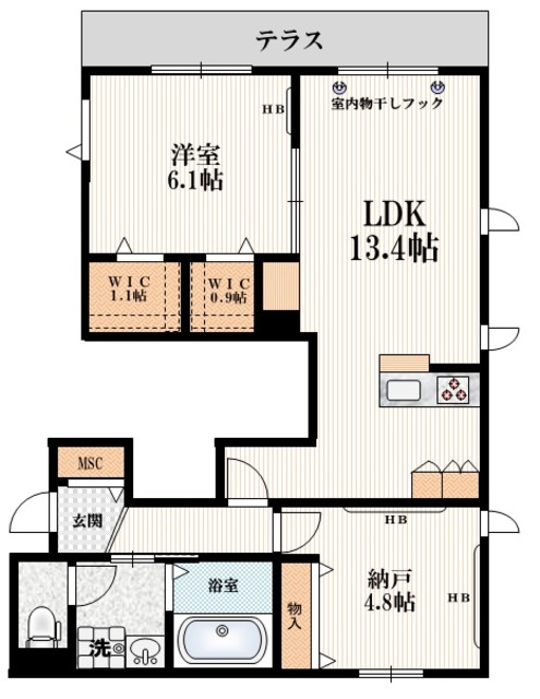 Ｇｒｅｅｎ　Ｒｉｍの間取り|ウォークインクローゼット付き