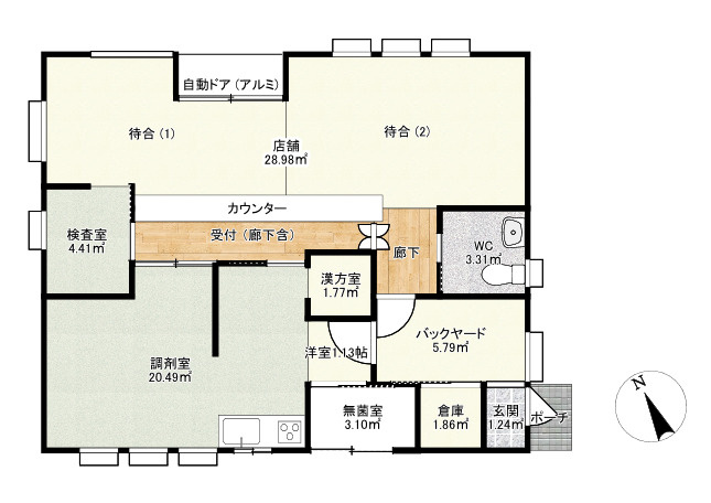 【新橋大通5丁目】2018年築！駐車場5台以上・近隣商業地域で事業用に最適な物件の間取り|広々とした待合と機能的な空間設計。事業効率の良い間取りです。