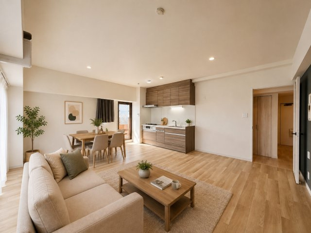 ライオンズマンション左京山第参の居間・リビング|家具設置イメージ図です。
