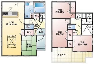 【間取り】 | 加古川市野口町坂元　新築戸建 | 価格3490万円、4LDK、土地面積225.23平米、建物面積104.33平米