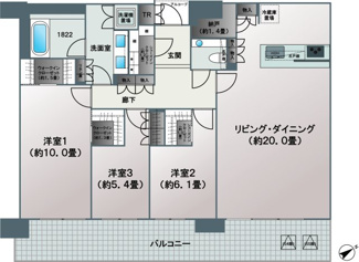 【間取り】 | ザ・パークハウス中之島タワー | 【間取り】高層階54階部分・プレミアムフロアのため、眺望・採光良好◎