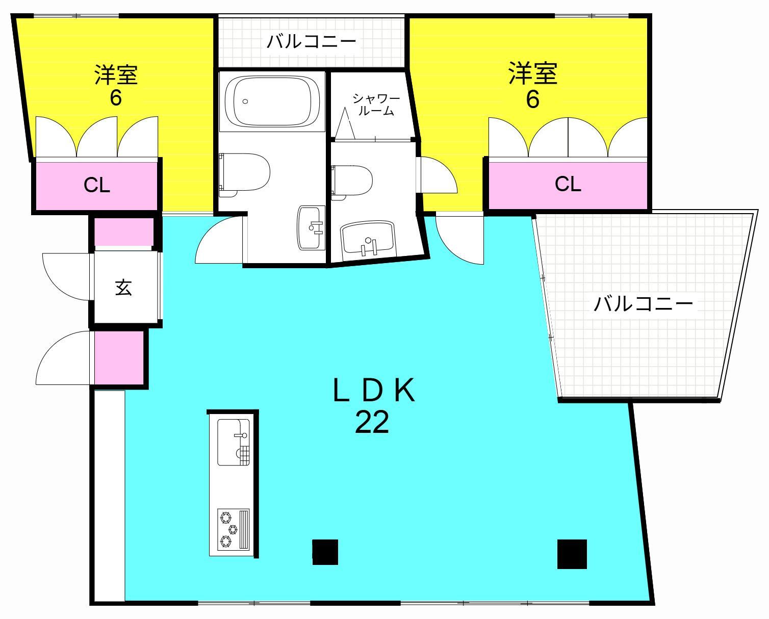 西宮市高木東町の賃貸マンションの間取り
