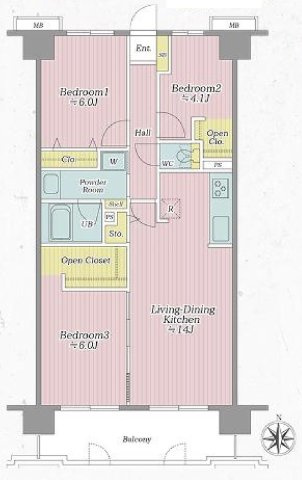 ガーデンコート大宮本郷の間取り|3LDK 専有面積69.6m2 バルコニー面積10.59m2
各お部屋の配置も良く、ご家族の気配を感じながら快適に暮らせる間取りです。