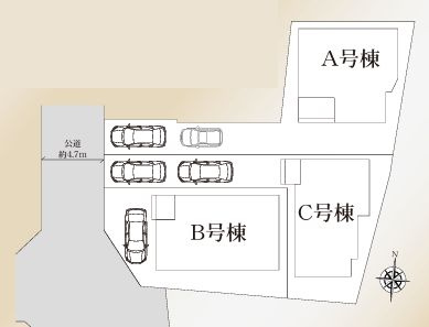 秦野市北矢名　新築一戸建て　B号棟の区画図|配置図
