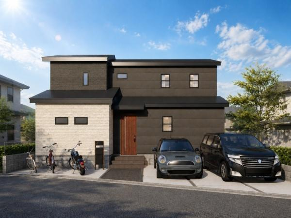 横浜市戸塚区下倉田町の新築一戸建の完成予想図|外観のイメージパースです。
お洒落な外観で完成が楽しみです。
※背景はCGでのイメージになり、実際とは異なります。