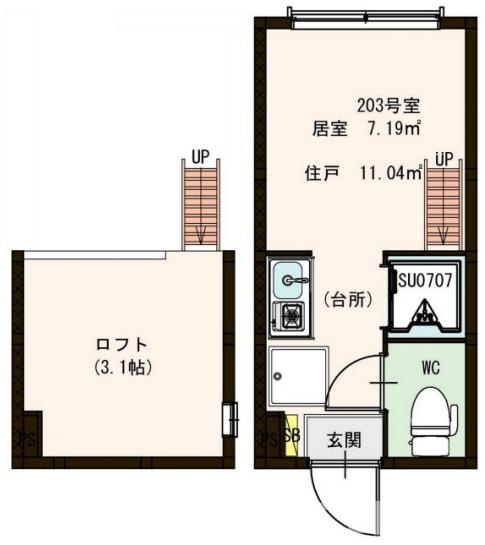 新宿区高田馬場２丁目のアパートの間取り
