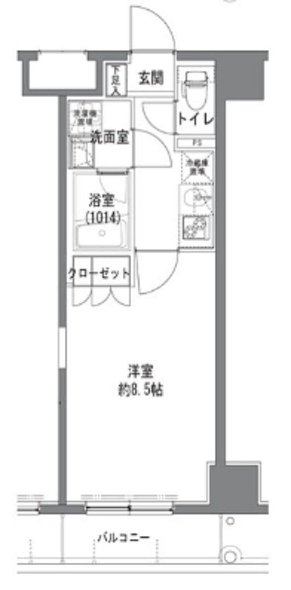 TLRレジデンス大鳥居の間取り|東向きバルコニーの1K洋室広めの8.5帖バストイレ別独立洗面台！
