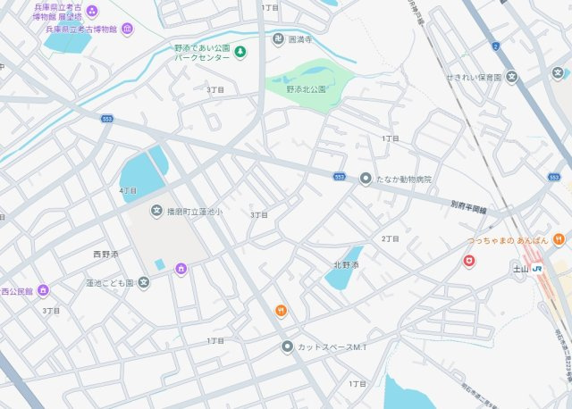 加古郡播磨町北野添3丁目　　JR「土山駅徒歩13分」の地図