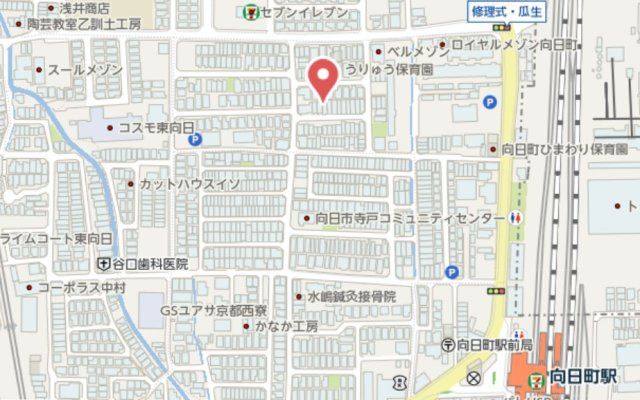 向日市寺戸町瓜生　建築条件なし土地の地図