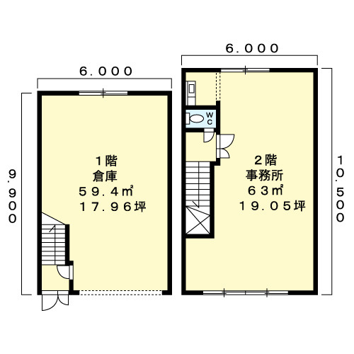 三左衛門堀東の町倉庫付事務所の間取り