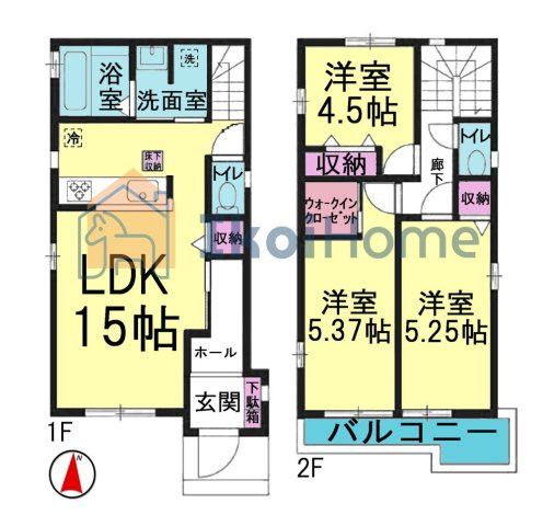 神戸市西区糀台2丁目　新築戸建　A号棟の間取り|【ホームページに現地動画掲載中】●年中無休：当日予約可●南向LDK＆バルコニー！収納も豊富な間取り！
