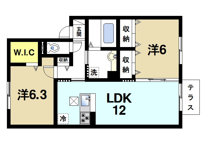 グリーンコートの間取り|ゆったりとした広さのあるお部屋です