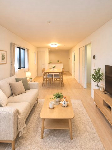 福岡市西区横浜１丁目の新築一戸建の居間・リビング|家具・家電等はCG加工により配置例を示したものです