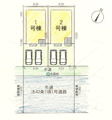 福岡市西区横浜１丁目の新築一戸建の区画図