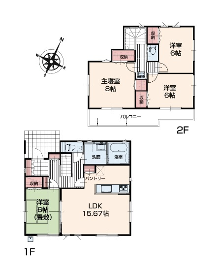 いろどりアイタウン　日立市西成沢町2丁目　23-P1　3の間取り|　
☆各部屋を最大限に広く使って頂けるよう、全居室に大容量の収納付き。全室明るい南向き、ゆったり6帖以上！二面窓で通風も良好です♪