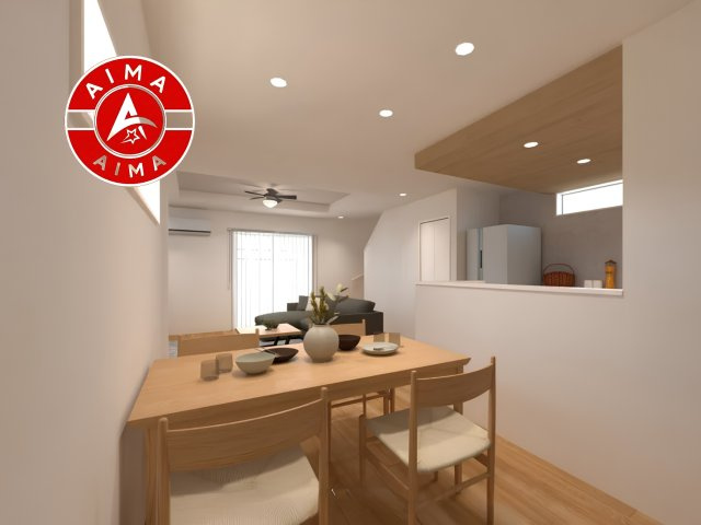 福岡市南区和田2丁目第3-2棟（2号棟）の内観：施工例|ご家族を近くに感じられる対面キッチンのLDK。会話もはずみそうですね。