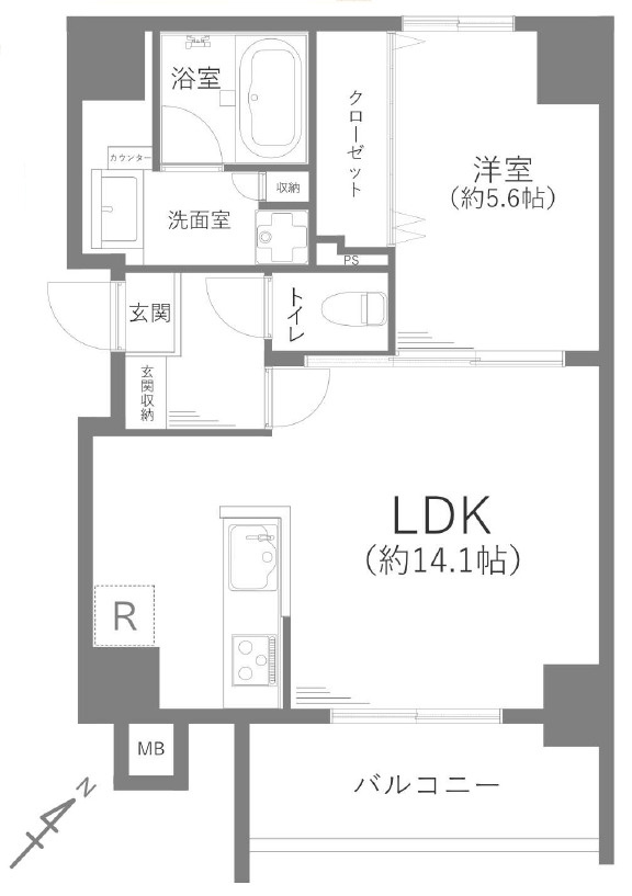 コンフォルシア相模原デュアルの間取り|1LDK、価格3499万円、専有面積46.55㎡、バルコニー面積6.3㎡