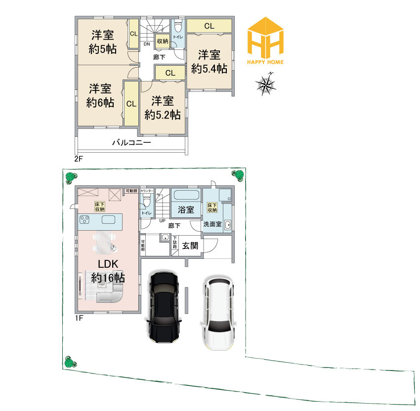 ブルーミングガーデン野間5丁目新築一戸建て│3LDK+並列駐車2台可の間取り|※現況と図面が異なる場合現況を優先いたします。
