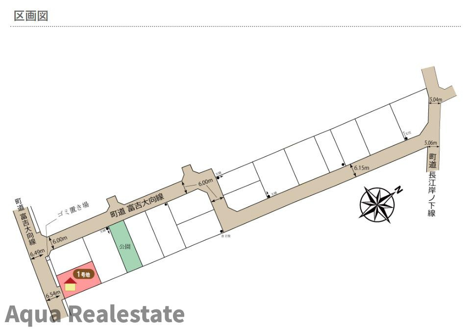 藍住町富吉字大向　新築分譲住宅の区画図