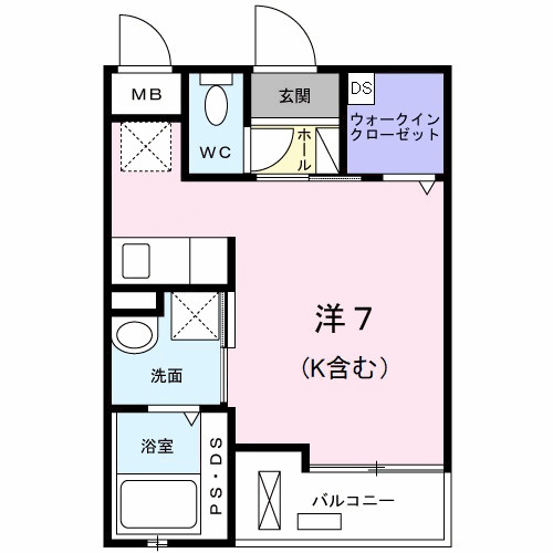 1Kタイプの間取りです。