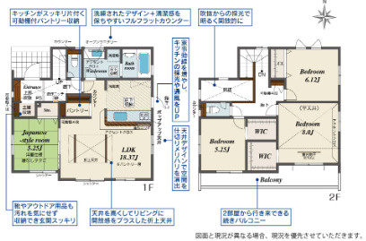 ブルーミングガーデン前橋市上新田町　2号棟の間取り|収納充実♪南向きの4LDKで陽当たり良好な間取りです！
土地面積187.78㎡、建物面積107.43㎡で十分な広さです！