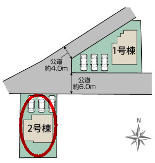 ブルーミングガーデン前橋市上新田町　2号棟の区画図|駐車場３台以上ご用意しています！来客時も重宝します♪
並列駐車なので、車の出し入れもしやすいですよ！