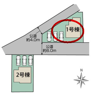 ブルーミングガーデン前橋市上新田町　１号棟の区画図|駐車場３台以上ご用意しています！来客時も重宝します♪
並列駐車なので、車の出し入れもしやすいですよ！