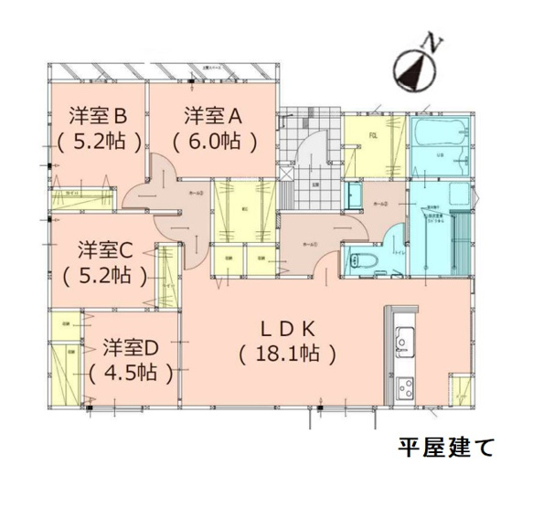 【間取り】 | 糸島市篠原西3丁目1期・平屋　1号棟（全2棟）【仲介手数料無料・0円】 | 平日、土日祝日もお好きな日時にご見学可能です。お気軽にお問合せ下さい。