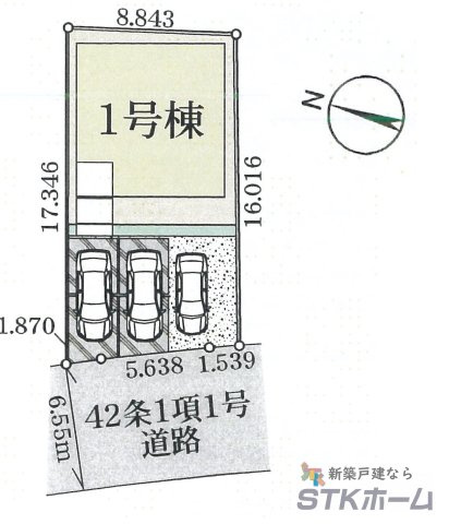 仲介手数料無料　白岡市篠津2105　新築戸建　全1棟の区画図