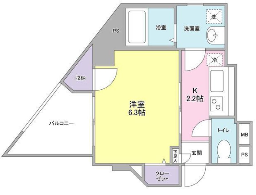 Personnes Bonheur(ペルソンボヌールの間取り|間取り　収納2ケ所バストイレ別独立洗面台洋室6.3帖