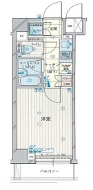 ルーブル蒲田南六番館の間取り|西向きバルコニーの1K洋室6.5帖バストイレ別