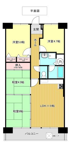 クリーンピア米子加茂町　の間取り|リフォーム前。和室は洋室に変更します