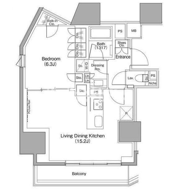 港区六本木５丁目の賃貸マンションの間取り
